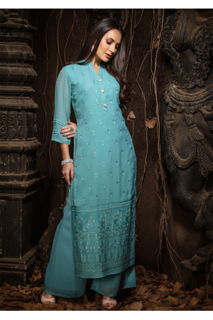 Blue Color Designer Georgette Kurti